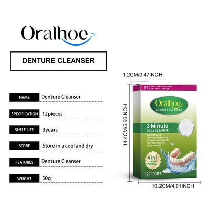 Oralhoe 12Pcs Denture Cleaning Tablets Fake Teeth Remove Stains Refreshing Oral Odor Care False Tooth Retainer Cleaner Tablets