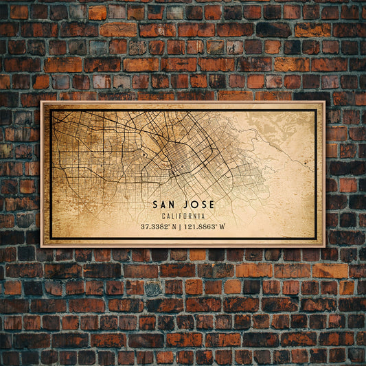 Old San Jose City Map Wall Art Canvas Print, Vintage Style San Jose Map, Framed Wall Art, Cool San Jose California Wall Art, Office Decor
