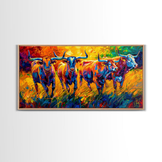 Expressive Cows in Abstract Colors, Perfect for Living Room Art, Framed Canvas Print, Bedroom Decor, Home Decoration, Modern Farmhouse Decor
