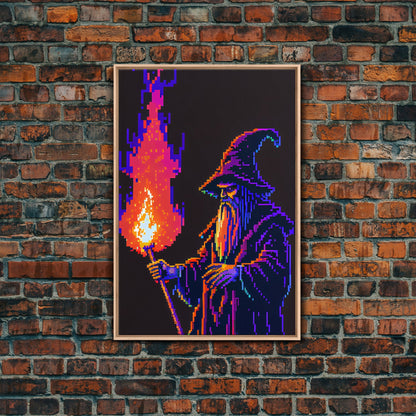 Angry Old Wizard Fire Scepter Gamer Fine Art Print, Wall Decor, Wall Poster, Wall Art Print