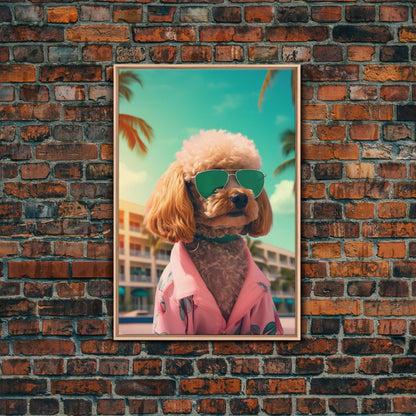 Poodle In Sunglasses Pink Shirt Wall Print, Dog Portrait, Dog Art Print, Dog Print, Framed Wall Art, Framed Canvas, Wall Print, Wall Canvas