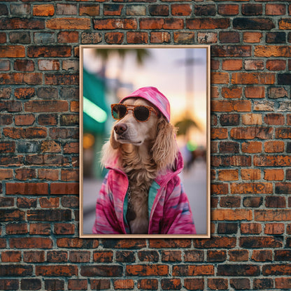 Cocker Spaniel In Sunglasses Pink Shirt Wall Print, Dog Portrait, Dog Art Print, Framed Wall Art, Framed Canvas, Wall Print, Wall Canvas