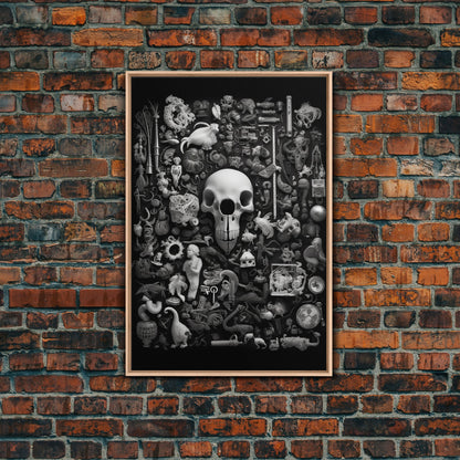 Collection of Trinkets Wall Art, Weird Wall Art, Black And White, Minimalist Print, Wall Decor, Canvas Print, Wall Art, Framed Canvas