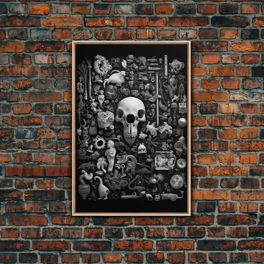 Collection of Trinkets Wall Art, Weird Wall Art, Black And White, Minimalist Print, Wall Decor, Canvas Print, Wall Art, Framed Canvas