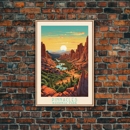 Pinnacles National Park, California Travel Art, National Park Print, Minimalist Travel Art, Midcentury Modern Retro Style Landscape