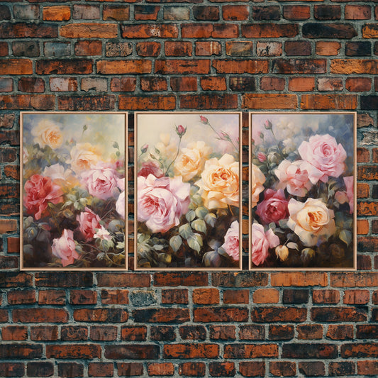 Colorful Art, Roses, Flower Wall Art, Floral Print, Canvas Print, Set Of 3 Prints, Wall Art, 3 Piece Wall Art, Office Decor, Kitchen Art