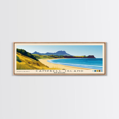 Campbell Island, New Zealand Panoramic Print, Vacation Gift, New Zealand Wall Art, Beach Painting, Beach Decor, Large Wall Art, Wood Frame Art