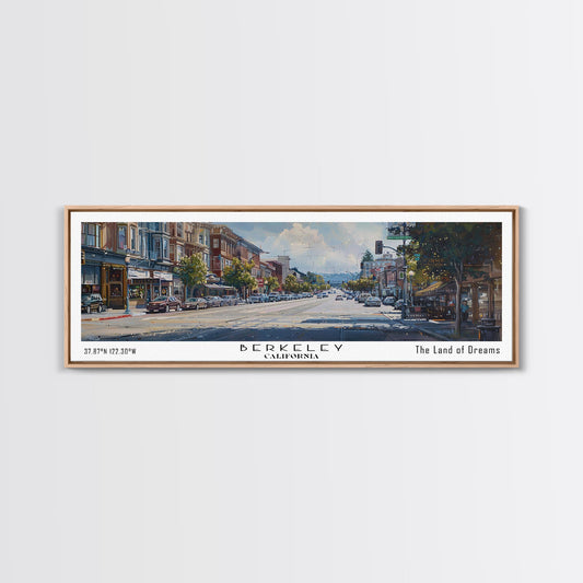 Berkeley California Panoramic Painting, Watercolor Framed Canvas Print, Scenic City Art, Travel Poster, Home Decor, Wall Art, Office Wall Art