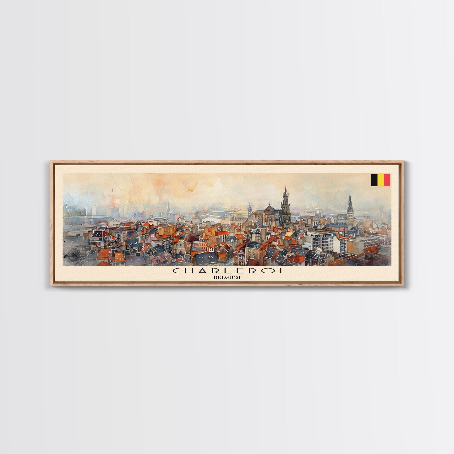 Charleroi Belgium Travel Print Wall Art, Panoramic City Art, Travel Art, Wall Decor, Vacation Gift, Framed Canvas Print Or Metal Art