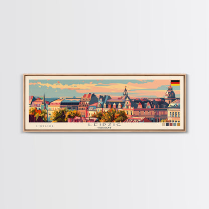 Leipzig Germany Panoramic Travel Poster, Framed Canvas Print or Metal Wall Art, Travel Art, Home Decor, Panoramic Painting, Midcentury Art
