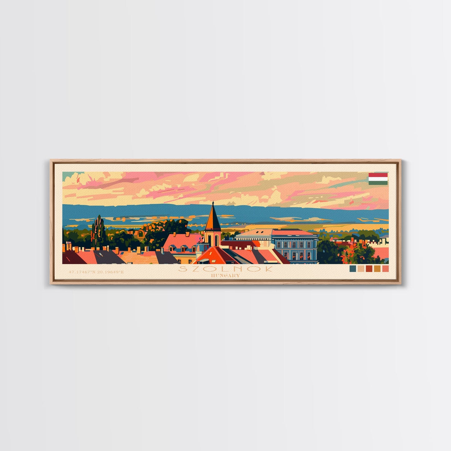 Szolnok Hungary Wall Art, Panoramic Travel Poster, Panoramic Framed Canvas Print, City Wall Art, Wall Hanging Home Decor, Travel Art