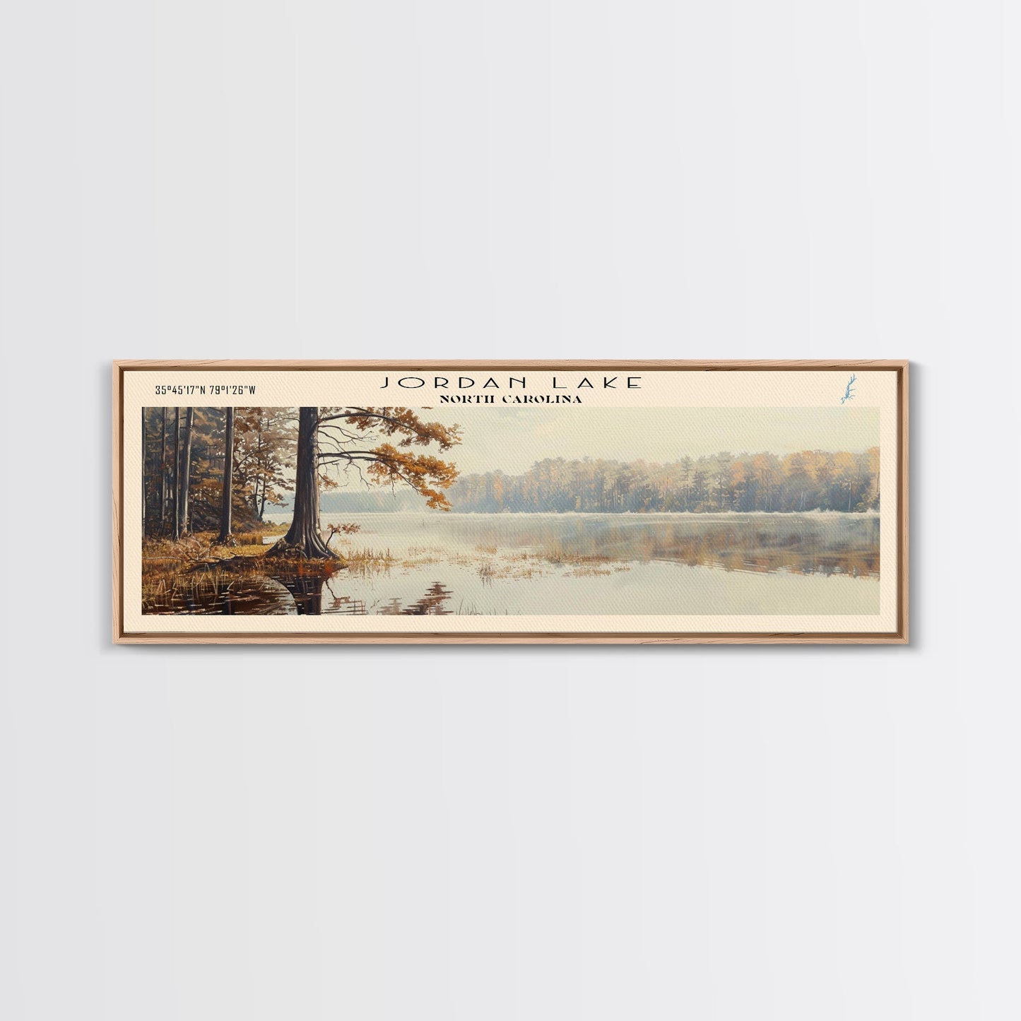 Jordan Lake North Carolina Framed Canvas Print, Lake House Art, Panoramic Travel Poster, Wall Art, Stunning Lake Painting, Home Decor