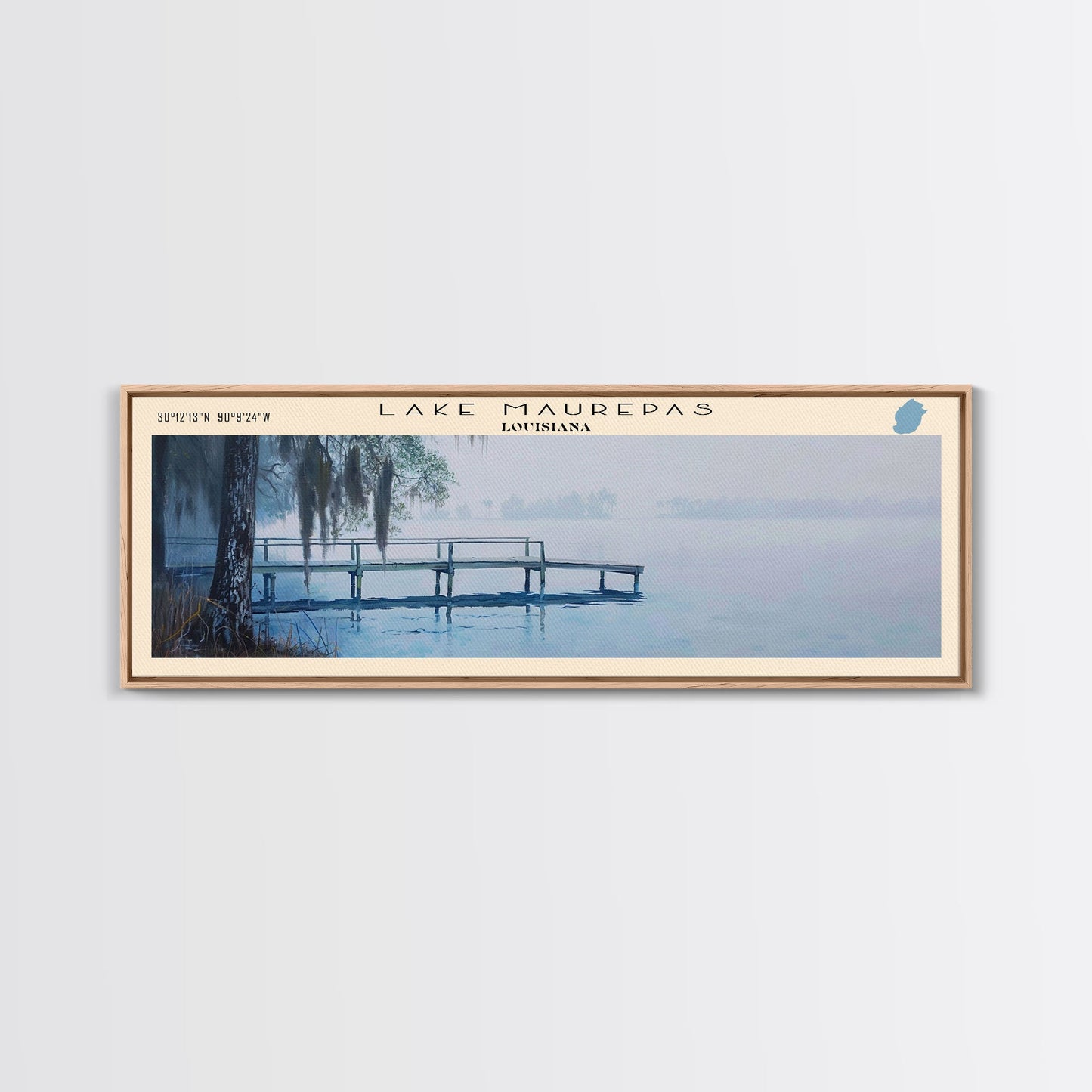 Maurepas Lake Framed Canvas Print, Lake House Decor, Panoramic Wall Art, Travel Poster, Landscape Painting, Modern Art
