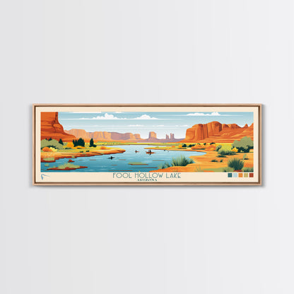Fool Hollow Lake Arizona Framed Canvas Print, Panoramic Art, Midcentury Modern, Pop Art, Living Room Decor, Travel Poster, Lake Painting, Wall Art