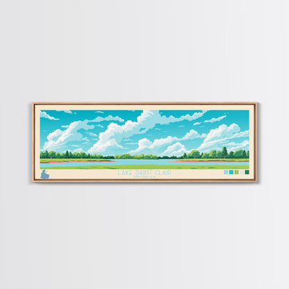 Lake Saint Clair Michigan Framed Canvas Print, Panoramic Wall Art, Midcentury Modern, Pop Art, Bedroom Art, Travel Poster, Lake House Decor