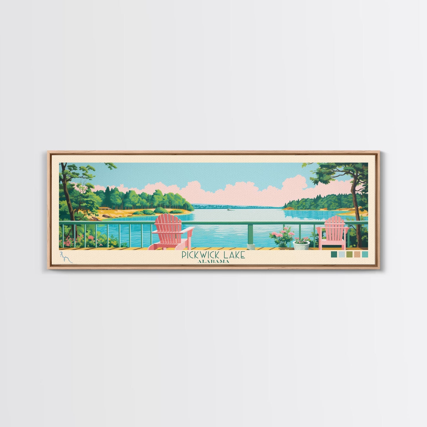 Pickwick Lake, Alabama Framed Canvas Print, Home Decor, Midcentury Modern Art, Panoramic Travel Poster, Wall Art, Pop Art