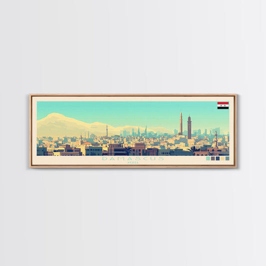 Panoramic Travel Poster Damascus, Syria Canvas Print, Damascus, Syria Painting, Syria Art, Damascus Travel Art, Guest Room Painting