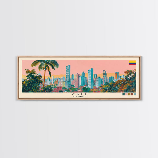 Cali, Colombia Panoramic Canvas Print, Cali, Colombia Painting, Colombia Art, Cali Travel Poster, Travel Art, Vacation Gift