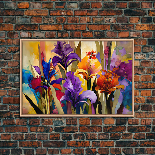 Colorful Wildflowers Print, Framed Canvas Art, Floral Botanical Art, Vivid Art, Large Living Room Wall Decoration