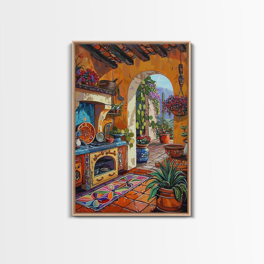 Colorful Southwestern Kitchen Framed Canvas Print Mexican Tile Art Decor Vibrant Wall Art Best Gift Idea Above Sofa Home Seasonal Decor