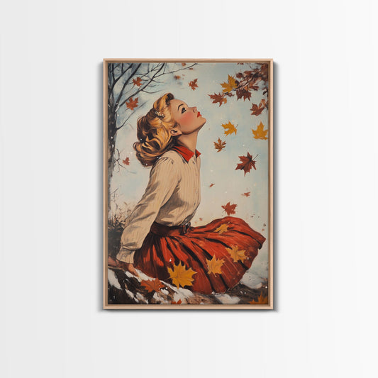 Retro Cowgirl with Snowy Background Canvas Print, Winter Wonderland Art, Christmas Wall Art, Seasonal Holiday Decor, Vintage Christmas Print