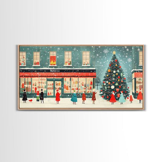 Mid Century Modern Christmas Framed Canvas Print, Retro Holiday Home Decor Christmas Decor, Best Gift Christmas Art, Holiday Wall Art