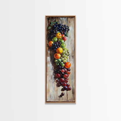 Retro Kitchen Wall Art, Still Life Painting Of Fruit Canvas Print, Narrow Art, Narrow Wall Art, Tall Skinny Art, Skinny Narrow Wall Art