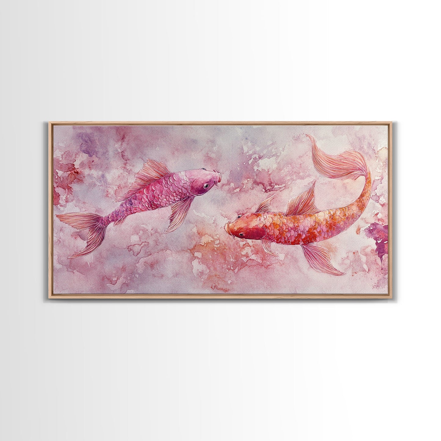 Koi Fish Painting Canvas Print Pink and Orange Wall Art Above Sofa Art Nautical Decor Gift Idea Whimsical Art Bedroom Decor
