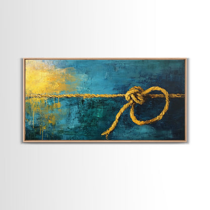 Nautical Knot, coastal wall art, rustic decor, blue and green wall art, ocean painting, framed canvas print, extra wide art