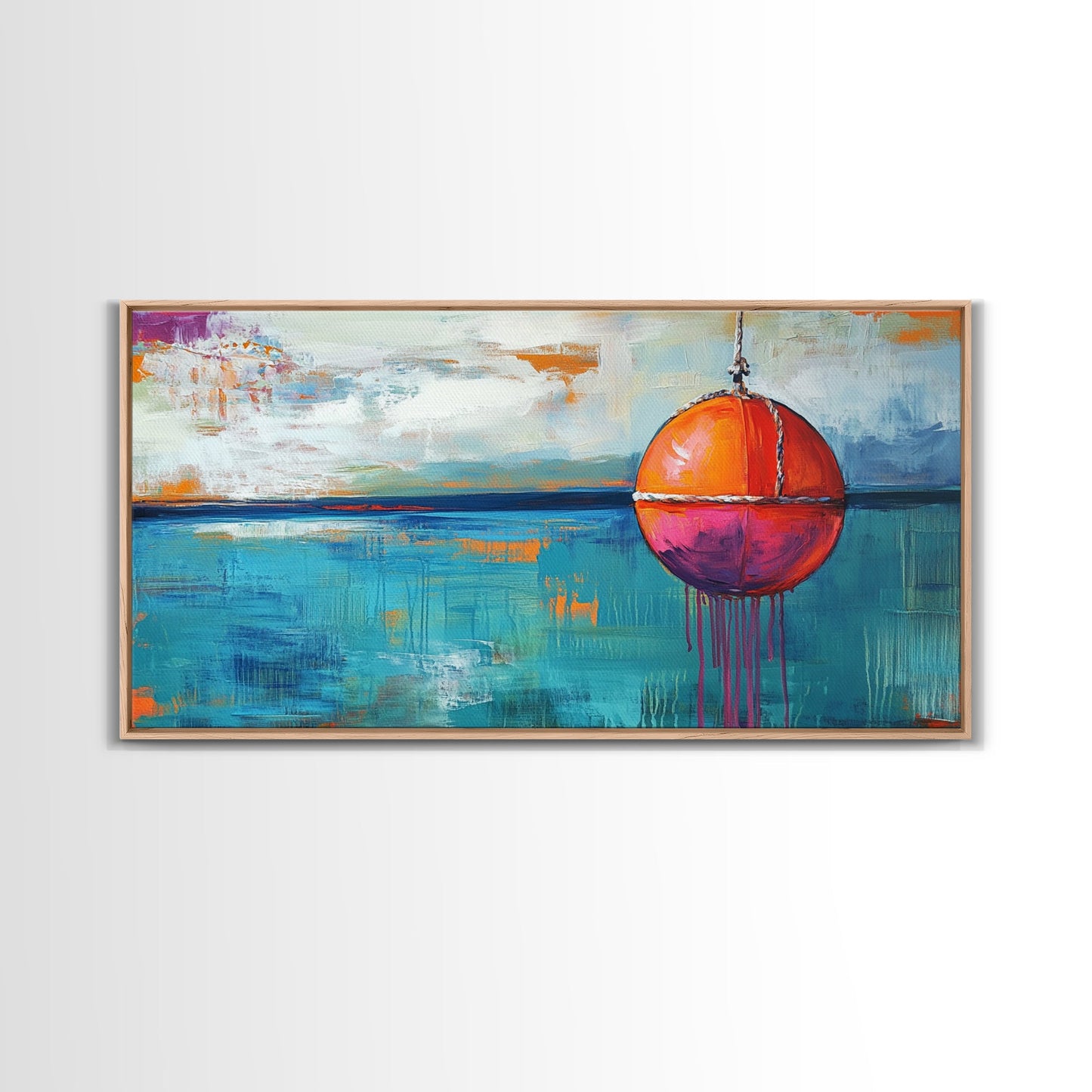 Nautical Buoy Painting, coastal wall art, blue and green wall art, nautical decor, ocean painting, framed canvas print, rustic decor