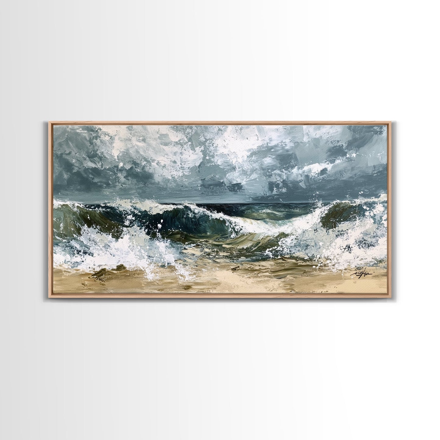 Stormy Ocean, Seascape Painting, Nautical Painting, Coastal Landscape Art, Horizontal Wall Art, Canvas Print, Rustic Decor