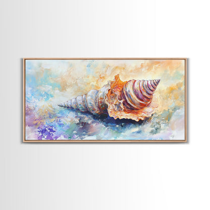 Shell Painting, Coastal Decor, Beach House Wall Art, Nautical Painting, Framed Canvas Print, Ocean Inspired Art, Oyster Shell Art