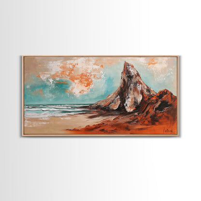Desert Mountain, Canvas Print, rustic art, landscape painting, extra wide painting, panoramic wall art, above sofa art