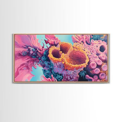 Abstract Coral, pink abstract art, ocean painting, marine life art, contemporary art, blue and green wall art, Canvas Print