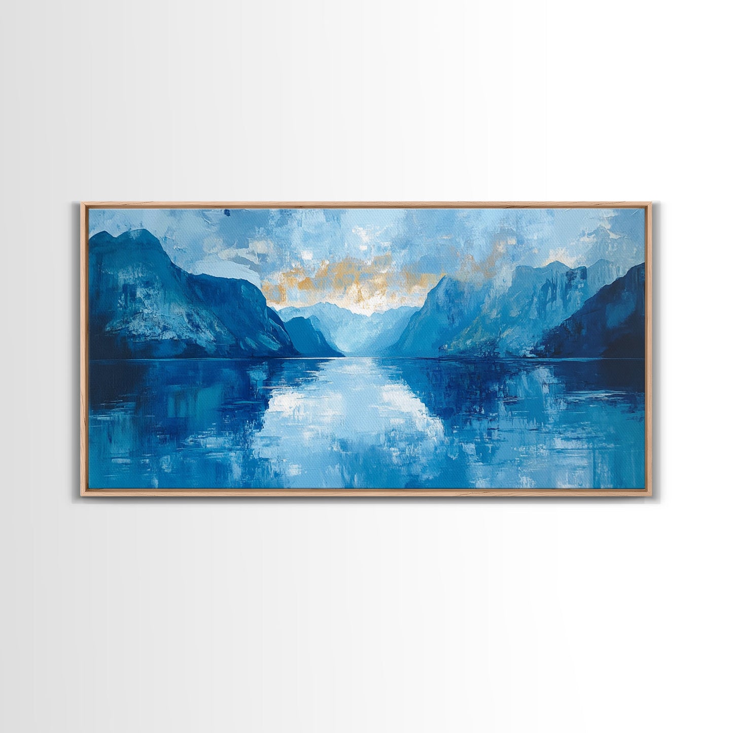 Fjord Painting, Blue and Green Wall Art, Lake Tahoe Art, Nautical Wall Art, Extra Wide Art, Panoramic Painting, Framed Canvas Print