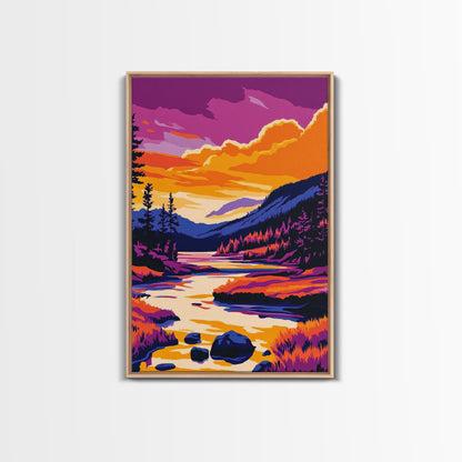 Sunset Lake Art, Colorful Nature Painting, Vibrant Landscape Canvas Print, Cabin Wall Decor, Rustic Home Art, Autumn Boho Wall Art