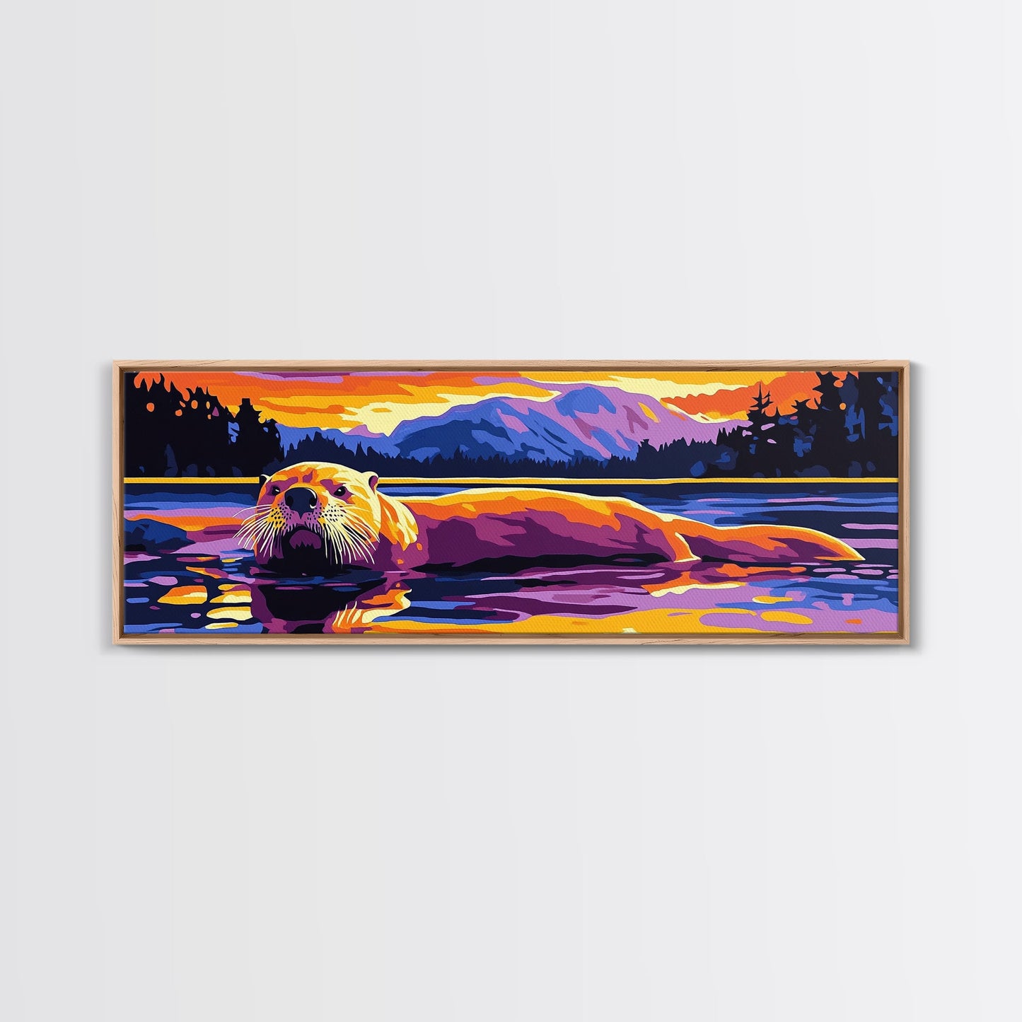 Otter Painting, Wildlife Wall Art, Nature Print, Framed Canvas Print, Rustic Home Decor, Colorful Animal Art, Boho Art, Fall Vibes