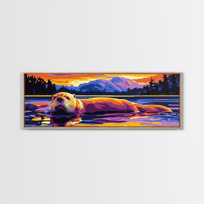 Otter Painting, Wildlife Wall Art, Nature Print, Framed Canvas Print, Rustic Home Decor, Colorful Animal Art, Boho Art, Fall Vibes