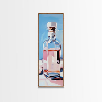 Perfume Bottle, Glass Art, Minimalist, Blue, White, Pink, Fashion, Beauty, Elegant, Living Room, Framed Canvas Print