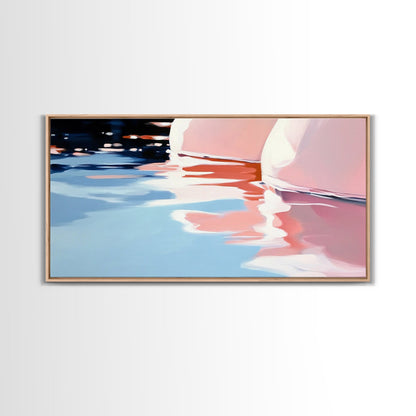 Water Reflection, Abstract Lake Art, Soft Pastel Painting, Minimalist Modern Aesthetic, Dreamy Nature Scene, Framed Canvas Print