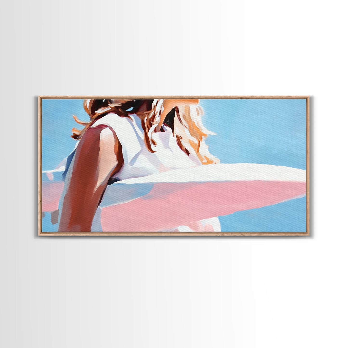 Surfer Girl, Beach Art, Ocean Waves, Canvas Print, Boho Wall Decor, Coastal Bedroom Art, Summer Painting, Modern Minimalist Artwork