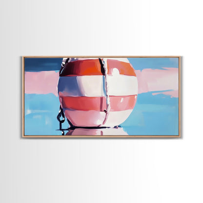 Nautical Buoy Reflection, Coastal Wall Art, Ocean Beach Print, Minimalist Seaside Decor, Modern Nautical Art, Bedroom Framed Canvas Print