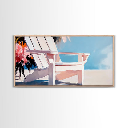 Beach Chair, Summer Relaxation, Coastal Outdoor Art, Vacation Aesthetic, Tropical Home Decor, Minimalist Pastel, Canvas Print, Patio