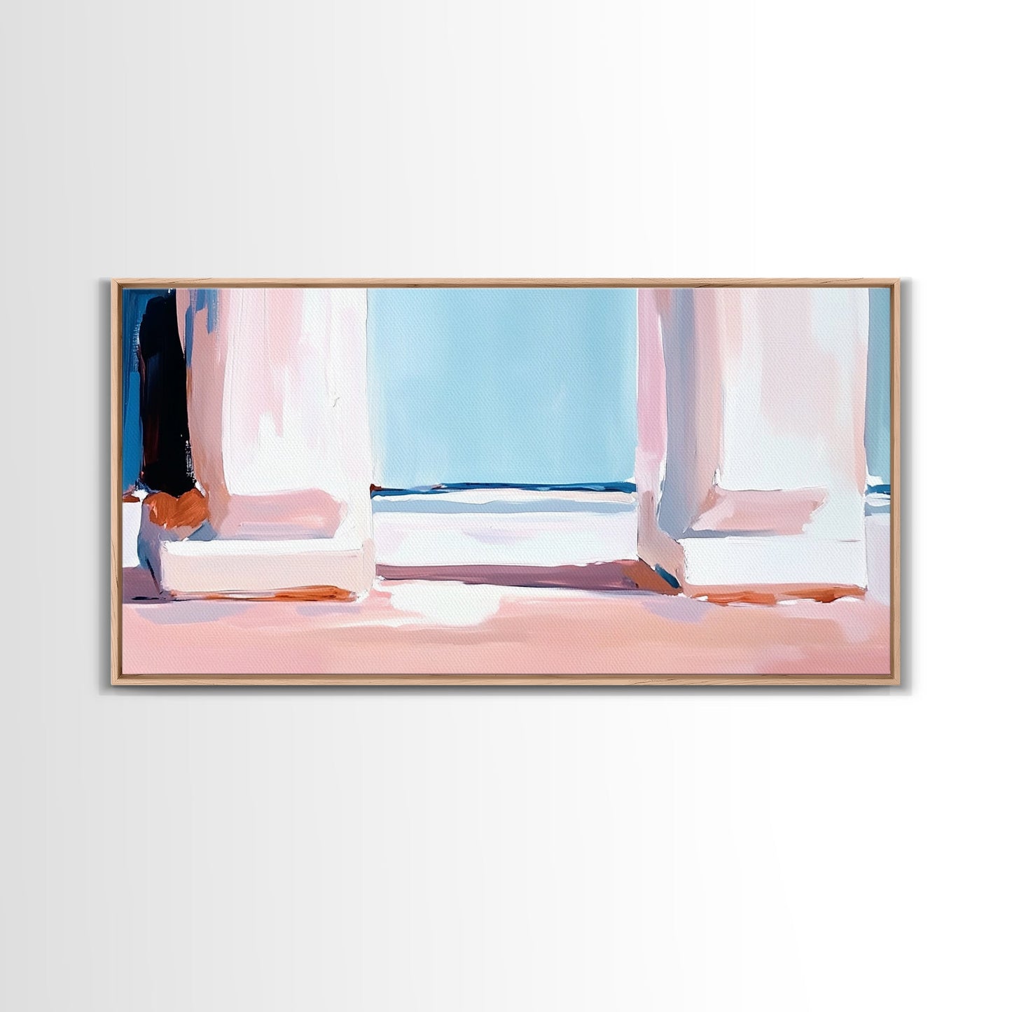 Window View, Coastal Dream, Minimalist Seascape, Pastel Home Decor, Beach Aesthetic, Living Room Wall Art, Modern Art, Framed Canvas Print