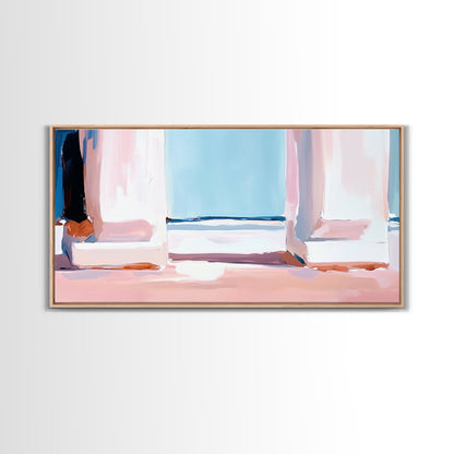 Window View, Coastal Dream, Minimalist Seascape, Pastel Home Decor, Beach Aesthetic, Living Room Wall Art, Modern Art, Framed Canvas Print