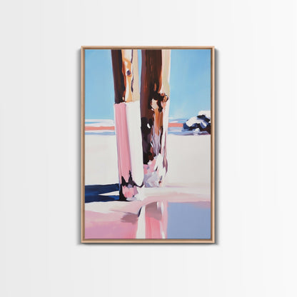 Wooden Pilings, Nautical Seaside Art, Framed Canvas Print, Coastal Minimalist Decor, Beach House Painting, Rustic Ocean Artwork