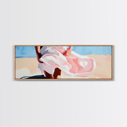 Flowing Dress, Windy Beach, Coastal Summer Art, Framed Canvas Print, Minimalist Boho Decor, Ocean Wall Artwork, Seaside Aesthetic