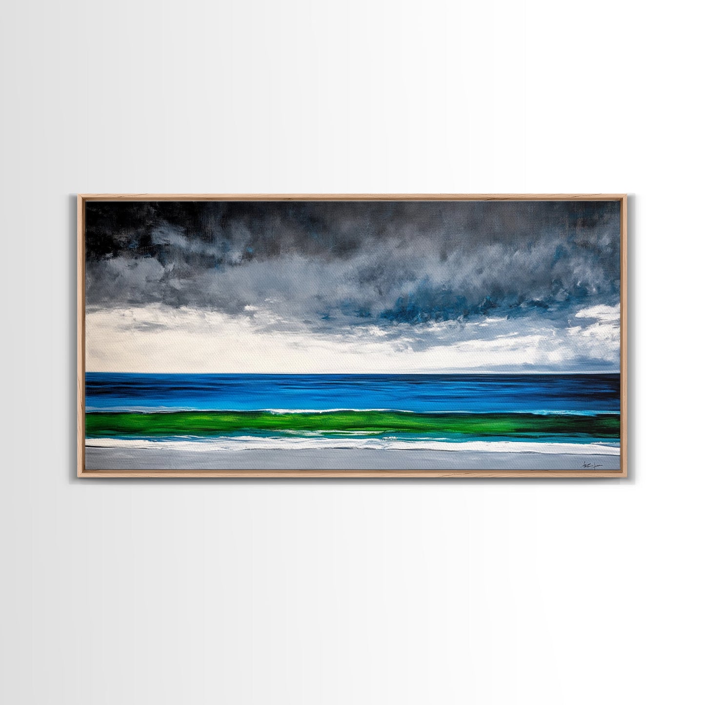 Ocean Horizon, Serene Seascape, Deep Blue, Coastal Wall Art, Minimalist Nature, Framed Canvas Print, Office Decor, Modern Beach Painting