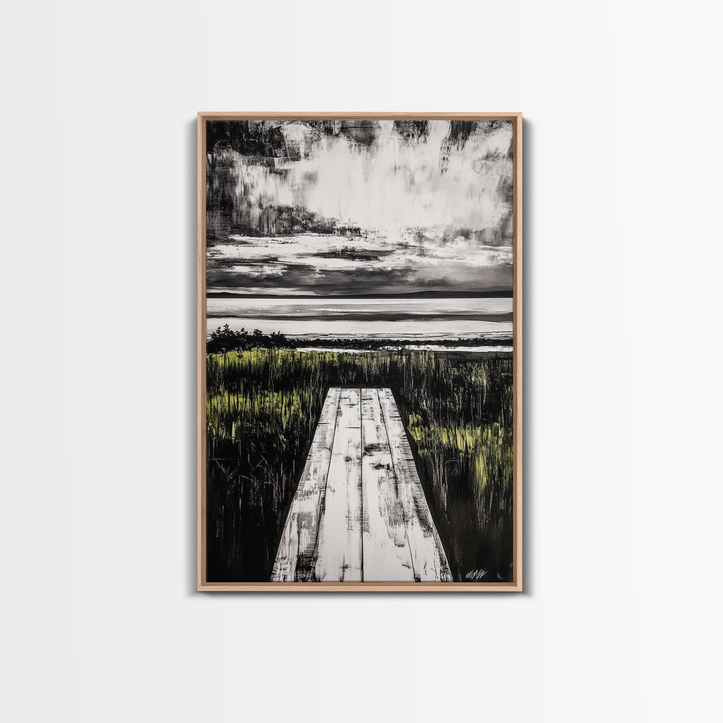 Pathway Beach Scene, Serene Coastal Art, Black and White Landscape, Modern Wall Decor, Relaxing Nature Framed Canvas Print, Office Art