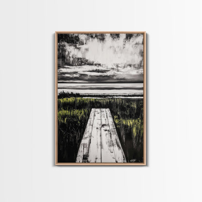 Pathway Beach Scene, Serene Coastal Art, Black and White Landscape, Modern Wall Decor, Relaxing Nature Framed Canvas Print, Office Art